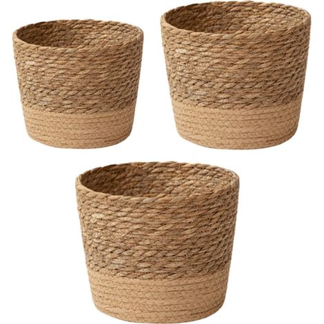 Jardinière tissée, 3 pièces Pots de plantes tissés en jonc de mer naturel, paniers de pots de fleurs, panier de rangement de conteneurs de plantes, décoration décorative de la maison pour le jardin de