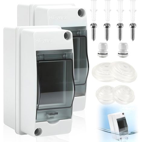 Lot de 2 boîtes de distribution en saillie - 1 rangée - 2 modules  Boîtier de distribution en saillie IP65 - Petit répartiteur en saillie (1/5)
