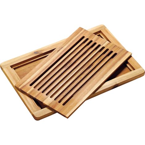 Planche à découper à pain avec cuve de miettes, bois d'acacia, 47 x 32 cm (1/5)