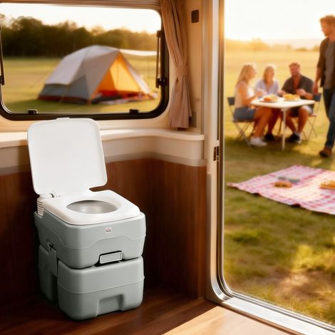 Toilettes de camping et de voyage, capacité de charge maximale de 147 kg, 20 L, idéales pour le camping, la randonnée, les voyages et la pêche, dimensions : 41,5 x 36,5 x 42 cm, grises.