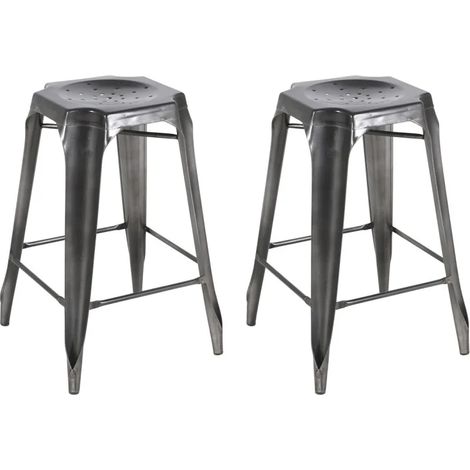 Lot 2 tabourets de bar vintage empilables métal gris vieilli - METALICA (1/5)