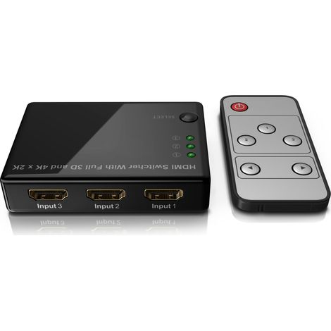 Primewire Audio / Video Matrix-Switch, 3-Port UHD HDMI Switch / Verteiler inkl. Fernbedienung, 4K, 3D, CEC