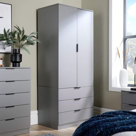 Phoenix Wardrobe 2 Door 3 Drawers Grey Bedroom Furniture Clothing Storage Shelf (1/5)