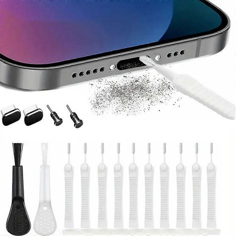 Kit de nettoyage pour port de charge de téléphone portable avec bouchon anti-poussière pour port USB-C et protection pour prise casque (1/5)