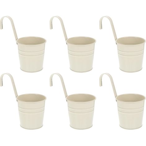6 pièces Pots de Fleurs avec Crochet Amovibles-Beige à Suspendre 10cm, Petit Pot Fleur Suspendre pour intérieur extérieur Balcon - en métal (1/5)