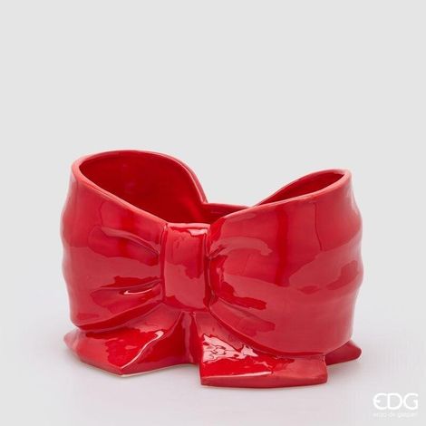 EDG Enzo De Gasperi Vaso Fiocco Rosso H.21 Ceramica Decorazione Natale (1/3)