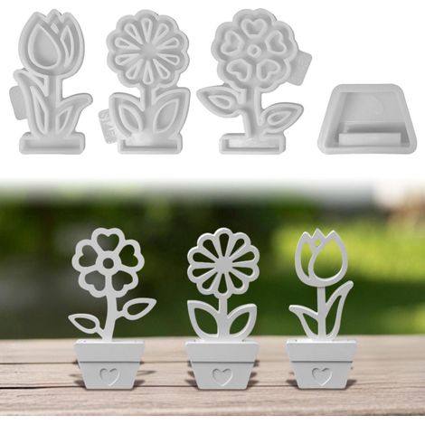 3D Silikonform Blumen & Blumentopf, 3er Set Gießform Frühling Tulpen für Gips, Kerzen, Seife
