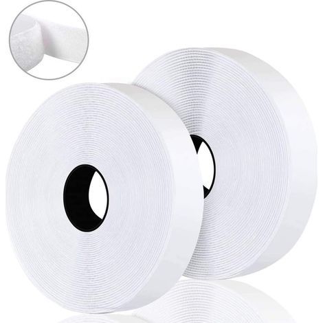 8M Bande Agrippantes Adhésives Rubans Adhésifs Bande Ruban Scratch Autocollant Moustiquaire Hook Loop Rouleau Scratch Autoadhésif pour moustiquaire fenetre, cadres photos Installation, Blanc, (1/5)