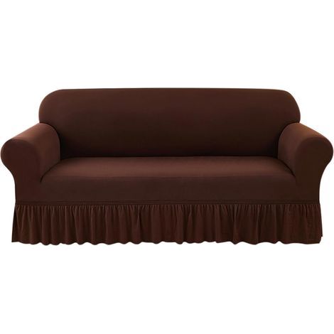 Sofa cover, 1 piece, Easy to adjust, Universal sofa cover, High elasticity and Durable with skirt (3-seater, coffee color), 190-230CM (1/5)