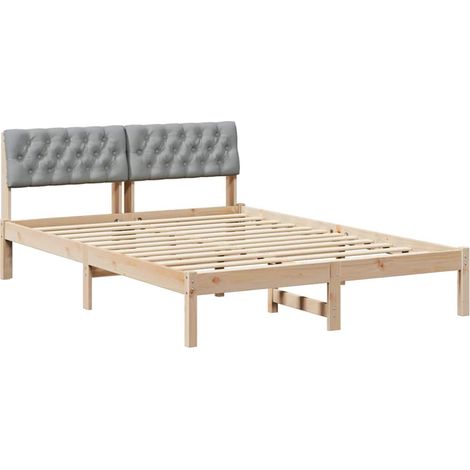Lit double Lit adulte Cadre de lit avec tête de lit Marron et gris clair 140 x 190 cm (1/5)