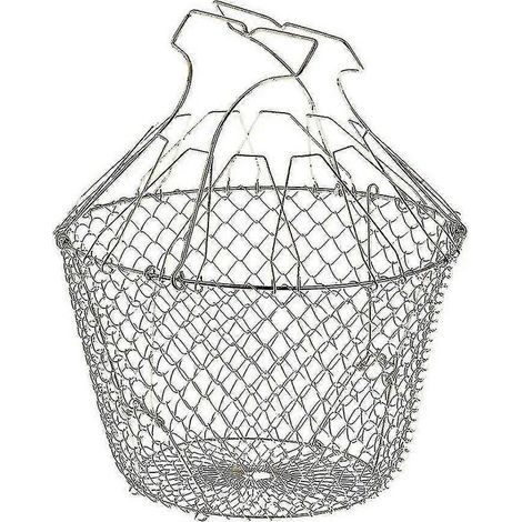 Panier à salade pliable avec renforts - Acier inoxydable - Rangement facile - Essorage doux (1/3)