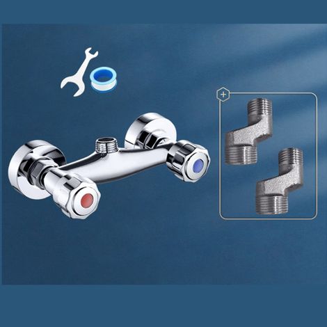 Duscharmatur, thermostatische Duscharmatur mit zwei Ausgängen aus verchromtem Messing, Wandarmatur mit Zweigriffsteuerung. (1/3)