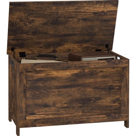 HOMCOM Storage Chest, Modern Storage Trunk with 2 Safety Hinges and Cut-out Handles, Wooden Toy Box for Living Room, Entryway, 76 x 40 x 48 cm Rustic Brown