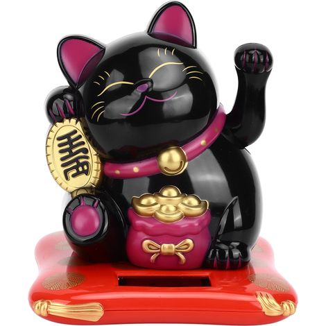 Chat Solaire Mignon Décoratif Chat Porte-Bonheur pour Maison Bureau Restaurant Noir (1/5)