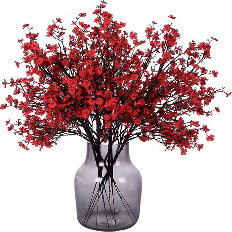 6 Pcs Fall Faux Flowers Fake Babys Breath Flower Bulk Artificial Gypsophila Bouquet Silk Floral Arrangements Centerpieces for Home Kitchen Bedroom Festival Wedding Party Decor (Orange)