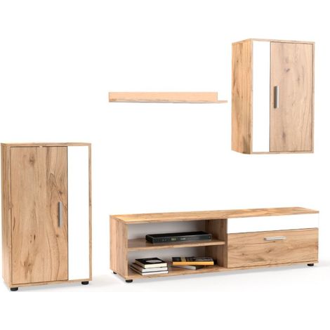 Home Heavenly® - Mueble salón modular BOSCO, Conjunto completo de estilo nórdico minimalista. Color: Roble Krenata - Blanco