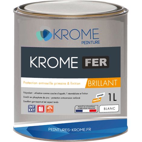 Krome Fer Peinture-laque glycéro antirouille Intérieur et Extérieur Conditionnement: 1L - Couleur: BLANC (1/2)