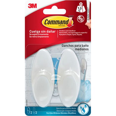 3M BATH18ES Command Ganci Adesivi per Bagno Medi Resistenti all'Acqua 1,3 Kg 2 Pezzi colore Bianco (1/3)