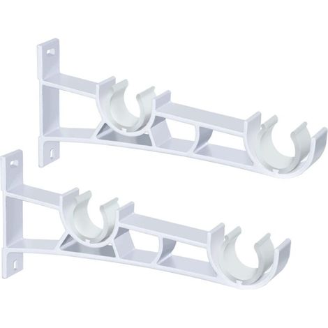 Set di 2 robuste staffe doppie in metallo per aste per tende da 25-28 mm, bianche