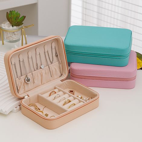 Boîte à bijoux de voyage portable en cuir synthétique, petit organisateur de bijoux pour femmes et filles, étui de rangement pour boucles d'oreilles, bagues, colliers et bracelets (1/5)