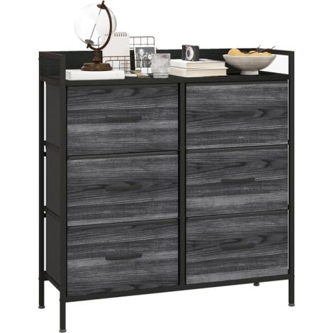 Black Rustic Chest with Six Fabric Drawers for Stylish Storage Solutions