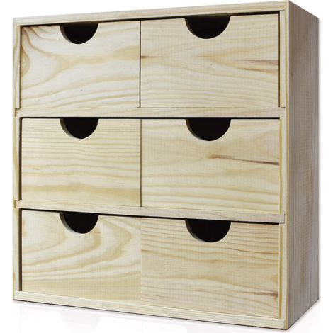 Cassettiera da Tavolo 6 Cassetti 32x32x14 cm in Legno di Pino Massello Naturale (1/2)