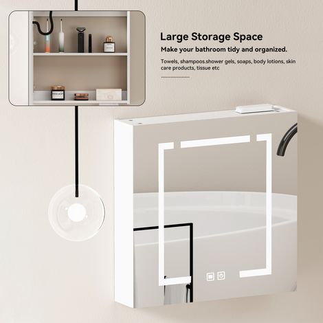 Armoire à miroirs LED élégante de 60 cm,Armoire de randonnée – Armoire à miroirs avec espace de rangement pour la salle de bain,le salon et la chambre