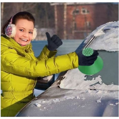 Grattoir Pare Brise, Magical Car Ice Scraper, Grattoir Voiture, Grattoir à Neige, 2 en 1 Outil Entonnoir Huile Ronde Glace1 pièce. (1/3)