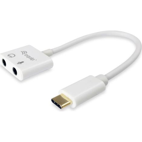 CABLE ADAPTADOR USB-C A AUDIO 2 JACK 3.5MM HEMBRA PARA AURICULAR Y MICROFONO (1/4)