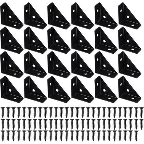 Lntyq Lot de 24 équerres d'angle noires 38 x 38 mm avec vis, connecteur d'angle en métal à 90 °, convient pour bord de lit Zhuo (1/5)