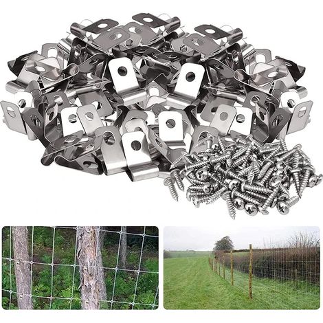 100 clips en acier inoxydable pour la fixation de grillage soudé sur clôture en bois, clips pour clôture métallique pour bétail, clips pour fil de fer (1/5)