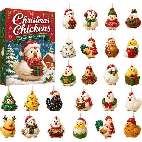 Weihnachtsüberraschungsbox, Adventskalender mit Bauernhof-Küken-Motiv, Geschenkbox, Acryl-Weihnachtsbaumschmuck, Überraschungsbox (1/5)