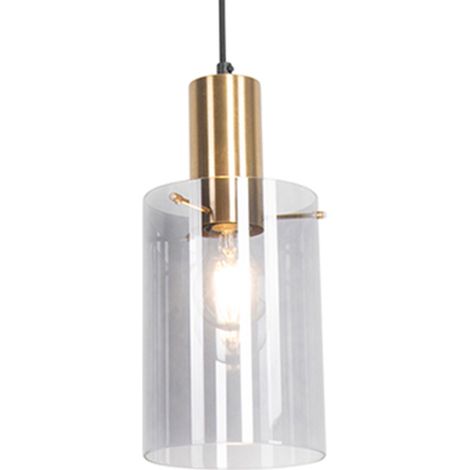 QAZQA Moderno Lámpara colgante vintage latón con cristal ahumado - Vidra Vidrio /Acero Cilíndra /Alargada Adecuado para LED Max. 1 x 40 Watt (1/5)