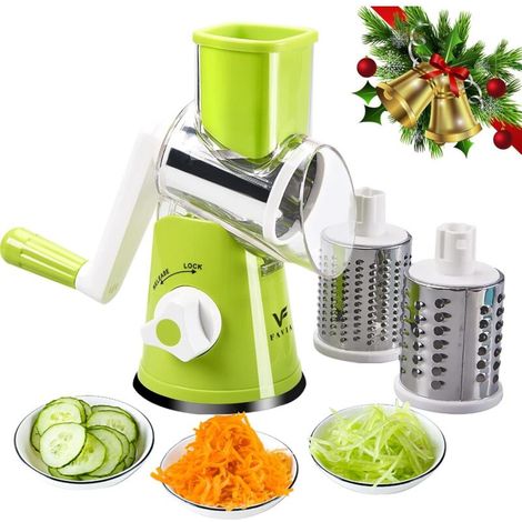 Râpe à fromage rotative avec poignée, pour la cuisine, 3 lames interchangeables pour fromage, pommes de terre, courgettes, noix, chocolat, vert (1/5)