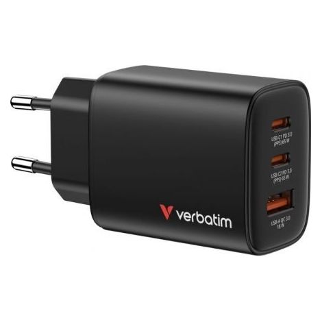 Cargador de Pared GaN Verbatim Essentials/ 2xUSB Tipo-C/ 1xUSB/ 65W