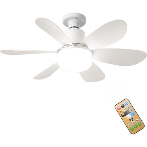Ventilateur de plafond sur douille avec télécommande — Mini ventilateur sur ampoule E27, 3 couleurs, ampoule LED dimmable — Petit ventilateur de plafond avec éclairage pour chambre, salon, cu (1/5)