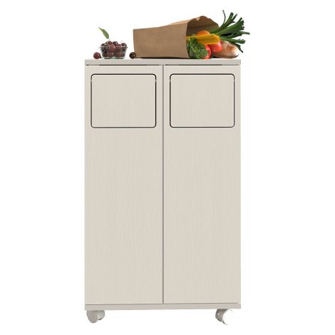 Poubelle à double compartiment, meuble de cuisine à roulettes, finition bois clair, poubelle à double porte avec roulettes blanches, convient pour la cuisine et la salle à manger, dimensions : 46,7 × (1/5)