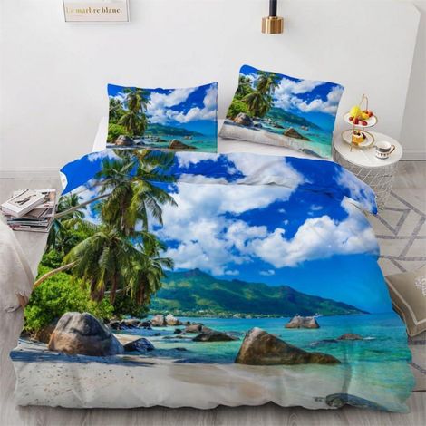 Parure de lit 220x240 cm 3 pièces Microfibre Tropical Palme avec fermeture éclair