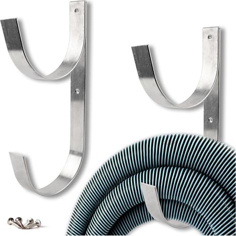 Lot de 2 cintres larges en aluminium argenté avec vis pour tuyau de piscine, crochets parfaits pour piscine, poteaux télescopiques, tuyau d'aspiration, filets, brosses, équipement de jardin (1/5)