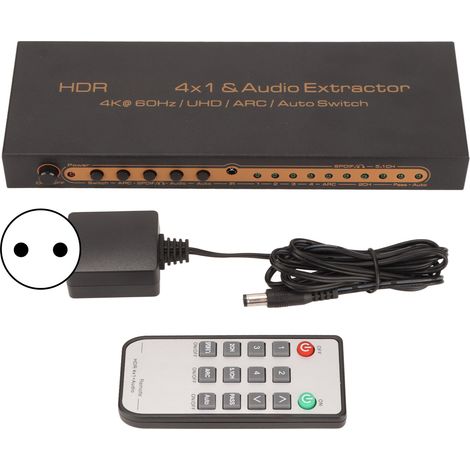 Commutateur HDMI 4x1 HDR avec extracteur audio prenant en charge la 4K à 60 Hz/UHD/ARC/commutation automatique (norme européenne) (1/5)