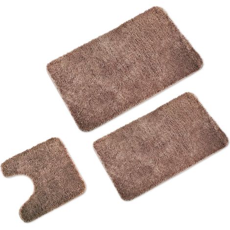 Tapis de Bain Set de 3 pièces - 3X Tapis de Bain (45x45 + 50x80 + 60x100cm) - Tapis de Bain antidérapant & Lavable - avec découpe WC – Marron (1/5)