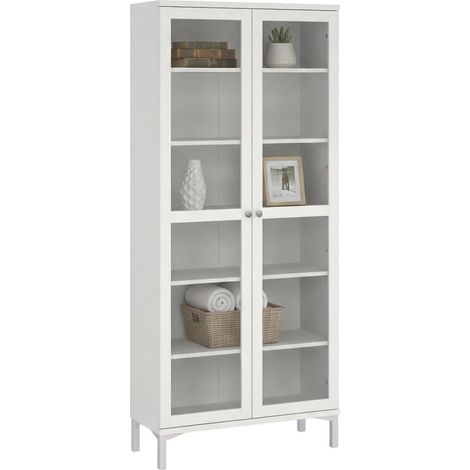 Dmora - Vetrina Felicie, Credenza espositiva, Vetrinetta multiuso, Madia da soggiorno, 89x36 h203 cm, Bianco