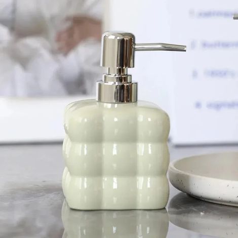 Distributeur de savon liquide en céramique (vert - 300 ml) - Flacon à pression de 300 ml - Accessoires de salle de bain - Distributeur de gel douche et de shampoing (1/5)