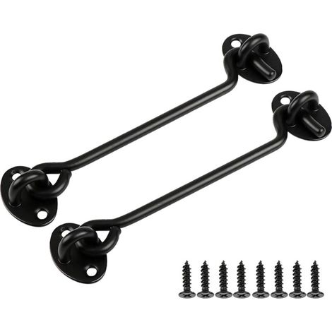 Sichtschutz-Haken- und Ösenverschluss, einfacher Verschluss, geeignet für Scheunentüren, schwarz, 2 Stück (6 Zoll) (1/4)