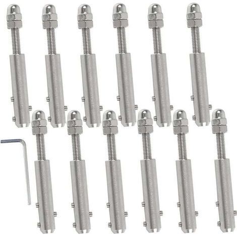 Jusch – Tendeur de câble métallique inoxydable 4 mm – Lot de 12 pièces avec clé en L – Fixation pour haubanage et câbles en acier - mm-12 (1/4)