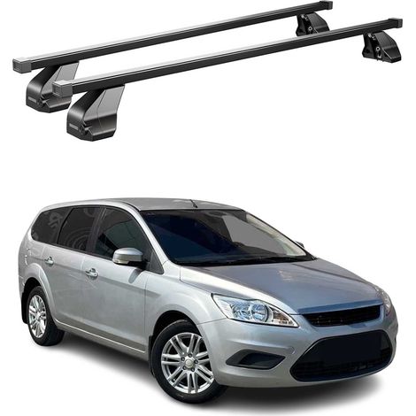 OMAC Dachträger Querträger Stahl für Ford Focus II Turnier 2005-2010 – Abschließbar – City-Crash-getestet – DIN 75302:2019 – ISO/PAS 11154:2006 – Max. 75 kg Schwarz (1/5)