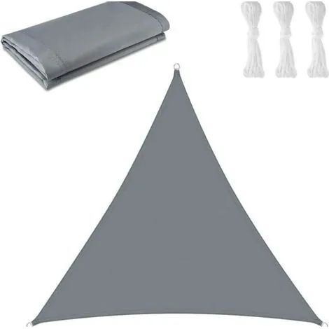 Voile d'ombrage triangulaire 3 x 3 x 3 m - Voile d'ombrage anti-UV pour une utilisation extérieure, terrasses, jardins - Gris (1/3)