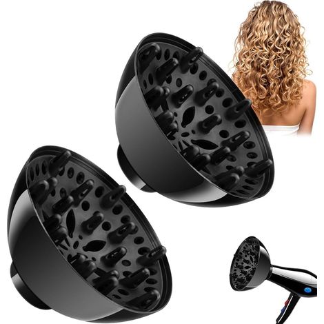 Diffusore universale per asciugacapelli, accessorio diffusore per capelli ricci e ondulati, strumento professionale per salone, protezione dal calore, asciugatura rapida (2 pezzi) (1/5)