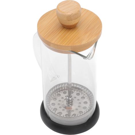Cafetière à piston à filtre manuel résistant à la chaleur en verre borosilicate de haute qualité, 350 ml, avec couvercle en bambou. (1/5)