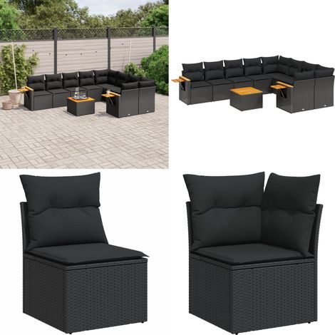 Salon de jardin 10 pcs avec coussins noir résine tressée - Salon De Jardin - Meuble Extérieur - Set Salon - Résine Tressée - Rotin Synthétique - Home & Living (1/5)